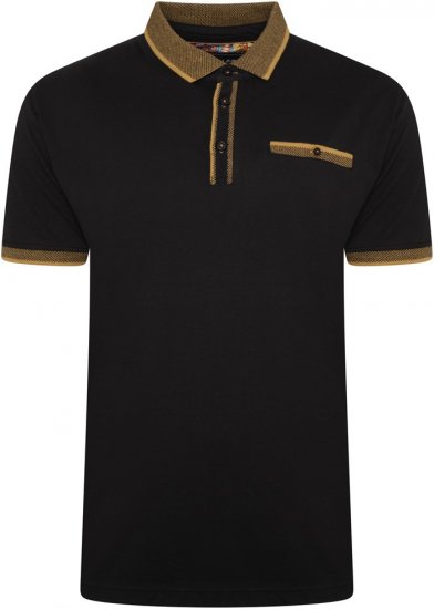 Kam Jeans 5499 Jersey Polo with Jacquard Collar/Cuffs Black - Polo marškinėliai - Polo marškinėliai - 2XL-8XL