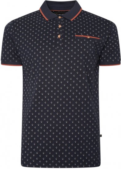 Kam Jeans 5503 Jersey Polo with All Over Geo Print Navy - Polo marškinėliai - Polo marškinėliai - 2XL-8XL
