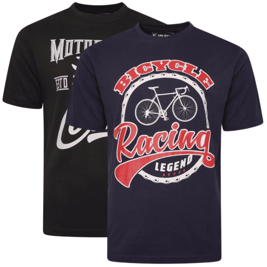 Kam Jeans 5712 Twin Pack Motorcycle/Cycle Print Tee Black and Navy - Marškinėliai - Marškinėliai - 2XL-14XL