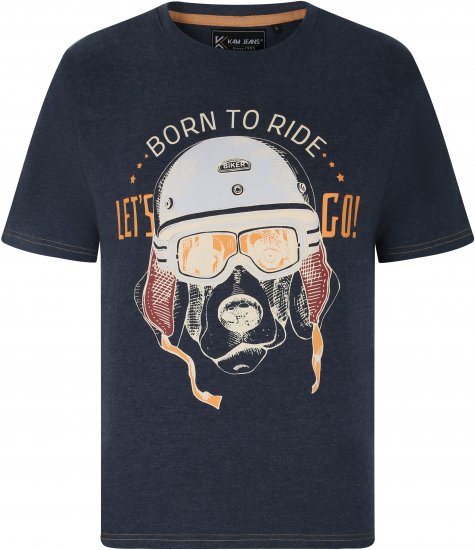 Kam Jeans 5731 Born To Ride Print T-Shirt INDIGO MARL - Marškinėliai - Marškinėliai - 2XL-14XL