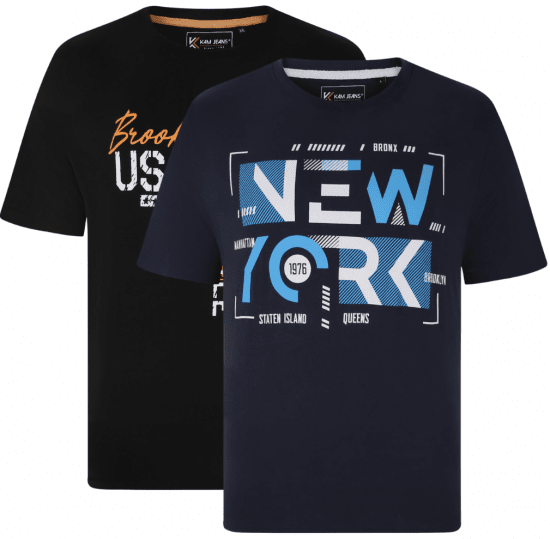 Kam Jeans 5736 NY Print T-Shirts 2-Pack - Marškinėliai - Marškinėliai - 2XL-14XL