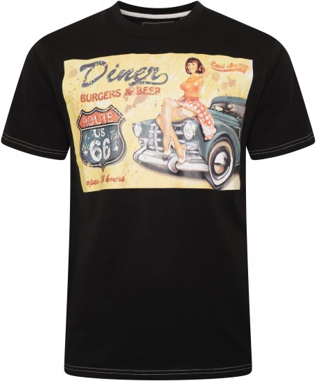 Kam Jeans 5751 Distressed Diners Print T-Shirt Black - Marškinėliai - Marškinėliai - 2XL-14XL