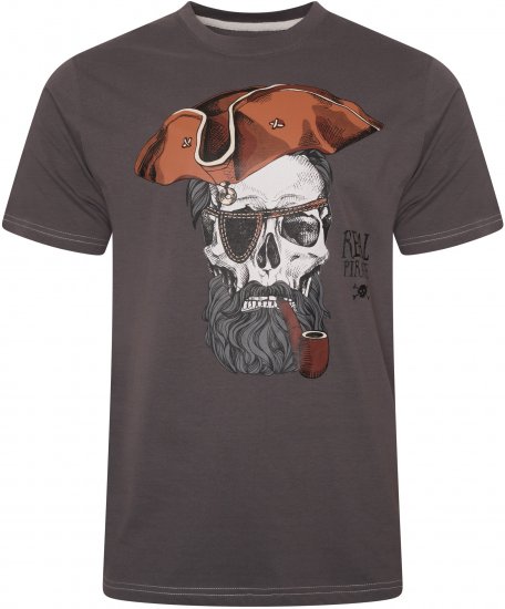 Kam Jeans 5752 Real Pirates Print T-Shirt Charcoal - Marškinėliai - Marškinėliai - 2XL-14XL