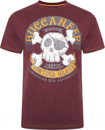 Kam Jeans 5753 Buccaneer Print T-Shirt BURGUNDY MARL - Marškinėliai - Marškinėliai - 2XL-14XL