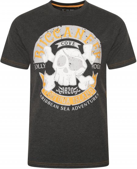 Kam Jeans 5753 Buccaneer Print T-Shirt Charcoal Marl - Marškinėliai - Marškinėliai - 2XL-14XL