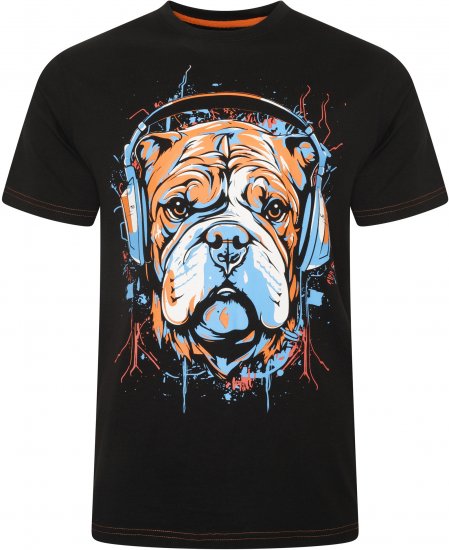 Kam Jeans 5754 Dog Headphones Print T-Shirt Black - Marškinėliai - Marškinėliai - 2XL-14XL