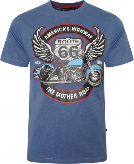 Kam Jeans 5755 Route 66 Motorbike Print T-Shirt Blue Marl - Marškinėliai - Marškinėliai - 2XL-14XL