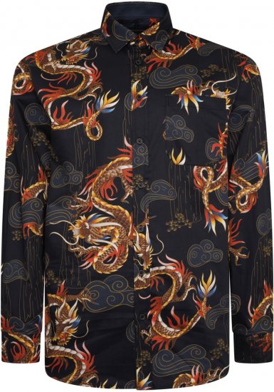 Kam Jeans 6057 LS Dragon Print Shirt Black - Marškiniai - Marškiniai - 2XL-8XL