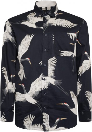 Kam Jeans 6059 LS Bird Print Shirt Navy - Marškiniai - Marškiniai - 2XL-8XL