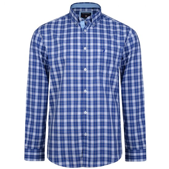 Kam Jeans 6155 Long Sleeve Check Shirt Blue - Marškiniai - Marškiniai - 2XL-8XL
