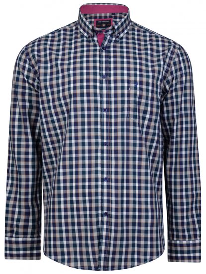 Kam Jeans 6156 Long Sleeve Check Shirt Navy - Marškiniai - Marškiniai - 2XL-8XL