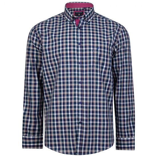 Kam Jeans 6156 Long Sleeve Check Shirt Navy - Marškiniai - Marškiniai - 2XL-8XL