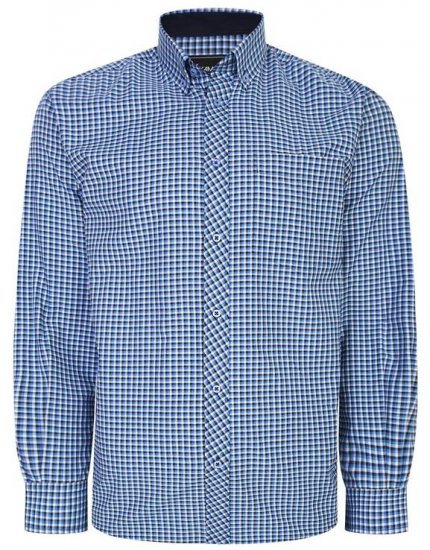 Kam Jeans 6219 LS Mini Gingham Check Shirt Navy - Marškiniai - Marškiniai - 2XL-8XL