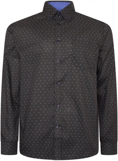 Kam Jeans 6297 Long Sleeve All Over Blue Dobby Print Shirt Black - Marškiniai - Marškiniai - 2XL-8XL