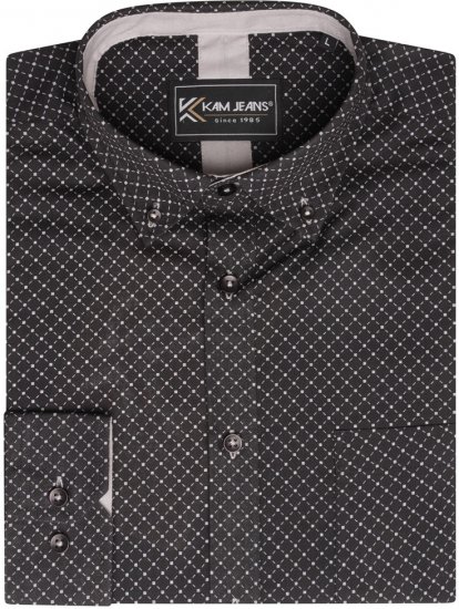 Kam Jeans 6299 Long Sleeve All Over Diamond Print Shirt Black - Marškiniai - Marškiniai - 2XL-8XL