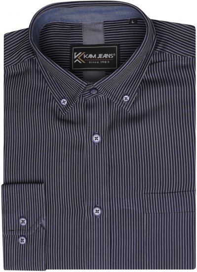 Kam Jeans 6300 Long Sleeve Dobby Stripe Shirt Dark Grey - Marškiniai - Marškiniai - 2XL-8XL