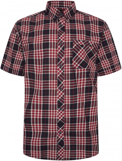 Kam Jeans 6301 Casual Check Short Sleeve Shirt Burgundy - Marškiniai - Marškiniai - 2XL-8XL