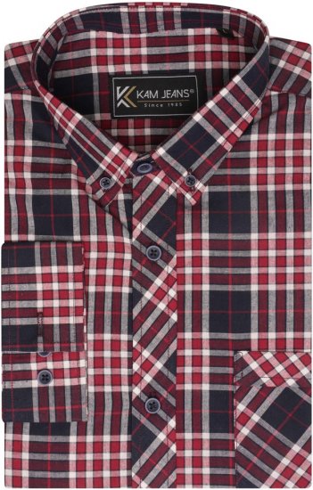 Kam Jeans 6301 LS Casual Check Shirt Red - Marškiniai - Marškiniai - 2XL-8XL