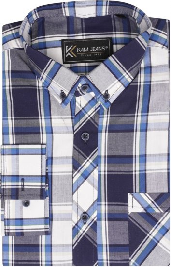 Kam Jeans 6301 LS Casual Check Shirt Navy - Marškiniai - Marškiniai - 2XL-8XL