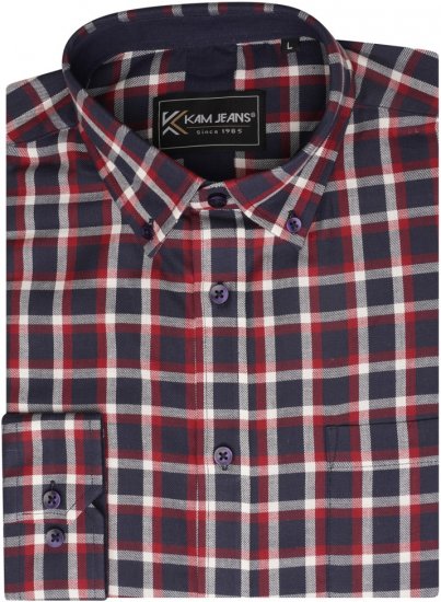 Kam Jeans 6303 Long Sleeve Casual Check Shirt Navy - Marškiniai - Marškiniai - 2XL-8XL