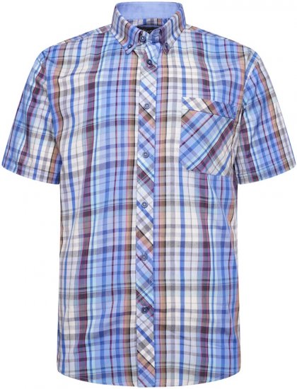 Kam Jeans 6315 Casual Check Short Sleeve Shirt Sky Blue - Marškiniai - Marškiniai - 2XL-8XL