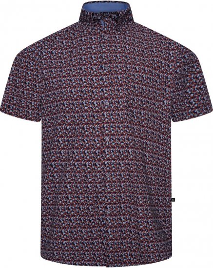 Kam Jeans 6326 Mini Floral Print Short Sleeve Shirt Navy - Marškiniai - Marškiniai - 2XL-8XL
