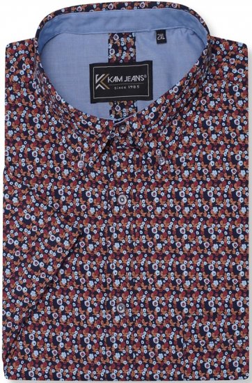 Kam Jeans 6326 Mini Floral Print Short Sleeve Shirt Navy - Marškiniai - Marškiniai - 2XL-8XL