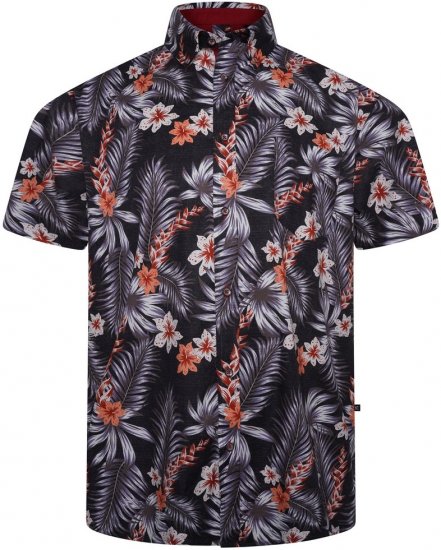 Kam Jeans 6330 AOP Floral Print Short Sleeve Shirt Navy - Marškiniai - Marškiniai - 2XL-8XL