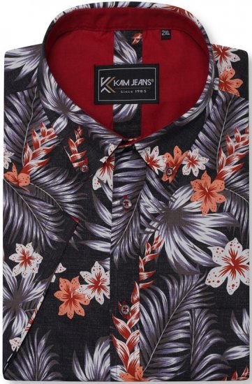 Kam Jeans 6330 AOP Floral Print Short Sleeve Shirt Navy - Marškiniai - Marškiniai - 2XL-8XL