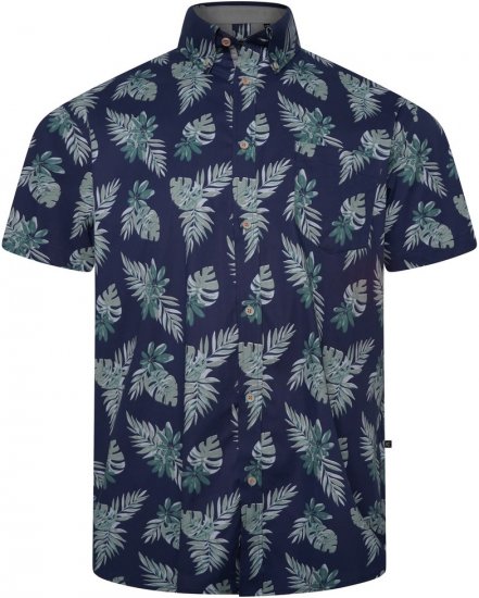 Kam Jeans 6331 AOP Leaf Print Short Sleeve Shirt Navy - Marškiniai - Marškiniai - 2XL-8XL
