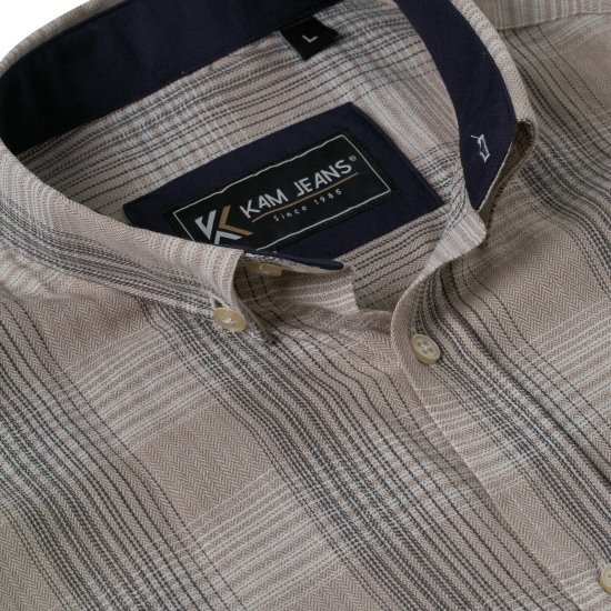 Kam Jeans 6382 Tekstūriniai Languoti Marškiniai Trumpomis Rankovėmis Smėlio Spalvos - Marškiniai - Marškiniai - 2XL-8XL