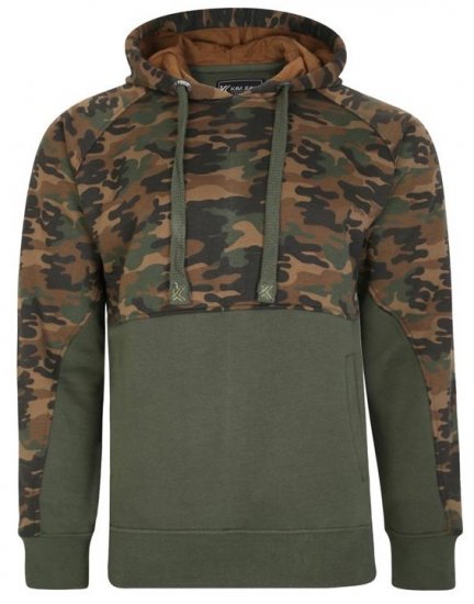 Kam Jeans 7036B Camo Pannelled Over The Head Hoody Khaki - Megztiniai ir džemperiai - Megztiniai ir Džemperiai - 2XL-14XL