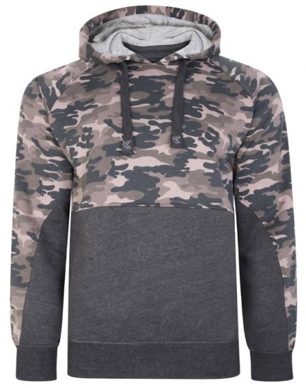Kam Jeans 7036B Camo Pannelled Over The Head Hoody Charcoal - Megztiniai ir džemperiai - Megztiniai ir Džemperiai - 2XL-14XL