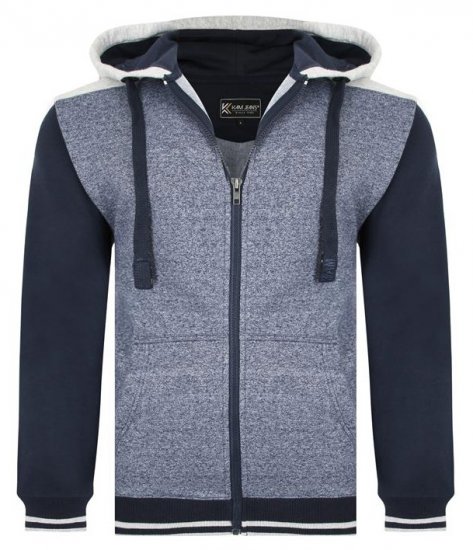 Kam Jeans 7042 Zip Thru Panelled Hoody Indigo - Megztiniai ir džemperiai - Megztiniai ir Džemperiai - 2XL-14XL