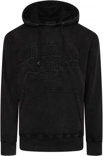Kam Jeans 7066 Over Head Washed Embossed Hoody Black TALL SIZES - VYRIŠKI DRABUŽIAI MT-6XLT - Drabužiai aukštiems vyrams