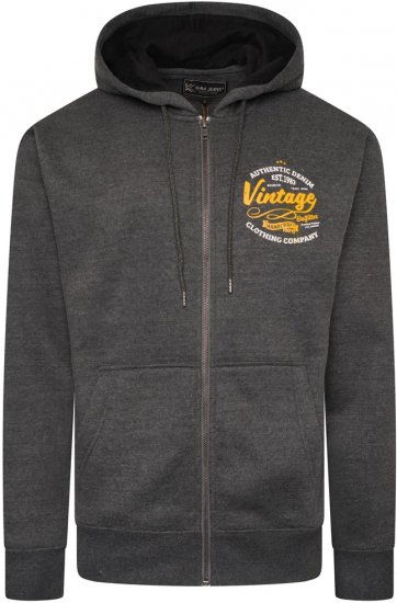 Kam Jeans 7073 Zip Thru Vintage EMB Hoody Charcoal - Megztiniai ir džemperiai - Megztiniai ir Džemperiai - 2XL-14XL