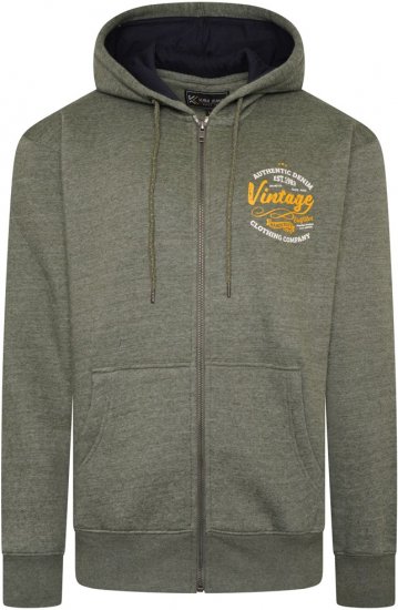 Kam Jeans 7073 Zip Thru Vintage EMB Hoody Khaki - Megztiniai ir džemperiai - Megztiniai ir Džemperiai - 2XL-14XL