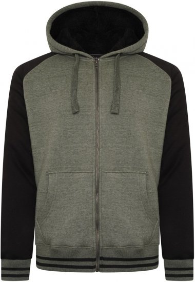 Kam Jeans 7075 Raglan Zip Thru Sherpa Hoodie Black/Khaki - Megztiniai ir džemperiai - Megztiniai ir Džemperiai - 2XL-14XL
