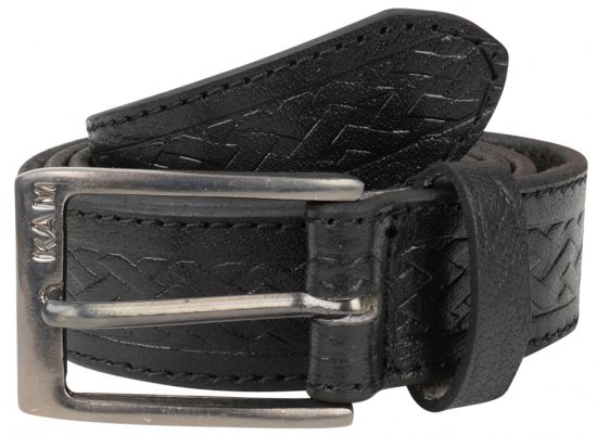 Kam Jeans 919 Weave Pattern Leather Belt Black - Diržai - Didelių dydžių diržai - W40-W70/2XL-8XL
