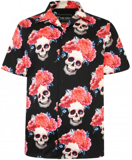 Kam Jeans P014 Rose Skull Print Shirt - Marškiniai - Marškiniai - 2XL-8XL