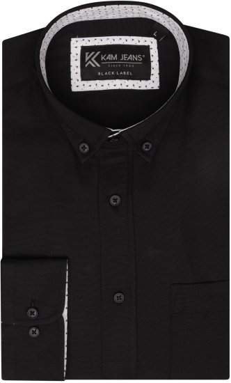 Kam Jeans P020 Premium Long sleeve Oxford Shirt Black - Marškiniai - Marškiniai - 2XL-8XL