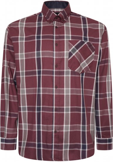 Kam Jeans P038 LS Premium Cotton Check Shirt Wine - Marškiniai - Marškiniai - 2XL-8XL