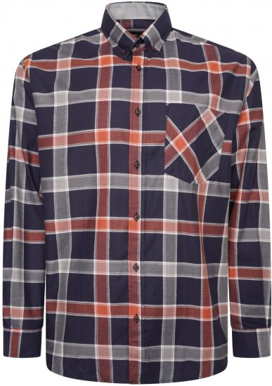 Kam Jeans P038 LS Premium Cotton Check Shirt Navy - Marškiniai - Marškiniai - 2XL-8XL