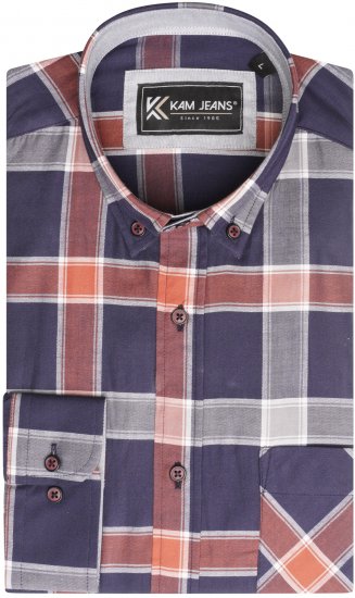 Kam Jeans P038 LS Premium Cotton Check Shirt Navy - Marškiniai - Marškiniai - 2XL-8XL