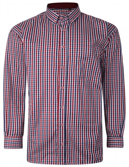 Kam Jeans P640 Premium Gingham Check Shirt LS Red - Marškiniai - Marškiniai - 2XL-8XL
