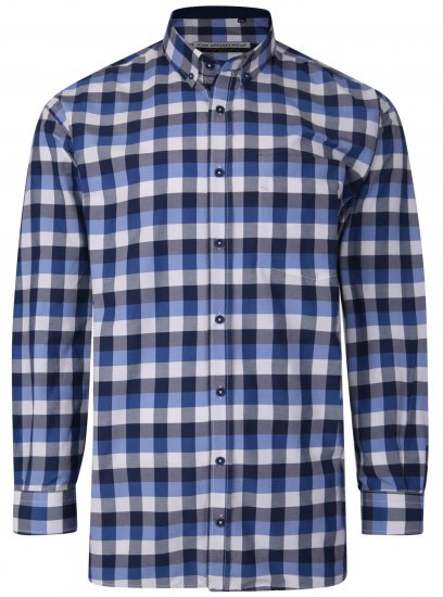 Kam Jeans P642 Premium Large Check Shirt LS Blue - Marškiniai - Marškiniai - 2XL-8XL