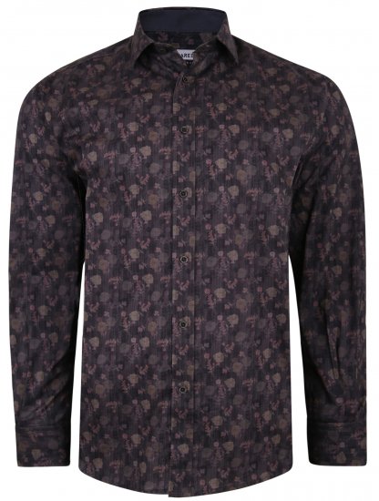 Kam Jeans P679 Floral Print Shirt Black - Marškiniai - Marškiniai - 2XL-8XL