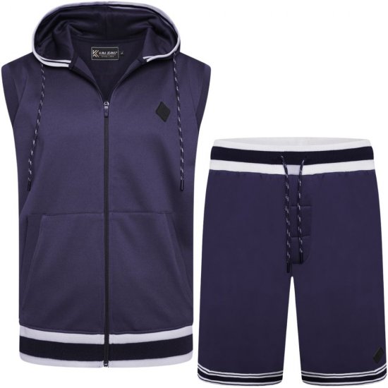Kam Jeans TS005 Retro Tracky Set (Shorts/Sleeveless Hoodie) Navy - Treningai - "Didelių dydžių sportiniai kostiumai vyrams "
