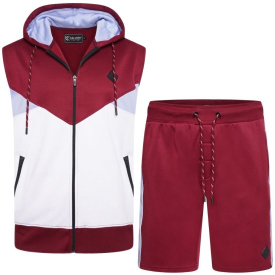 Kam Jeans TS006 Retro Pannelled Tracky Set (Shorts/Sleeveless Hoodie) Red - Treningai - "Didelių dydžių sportiniai kostiumai vyrams "