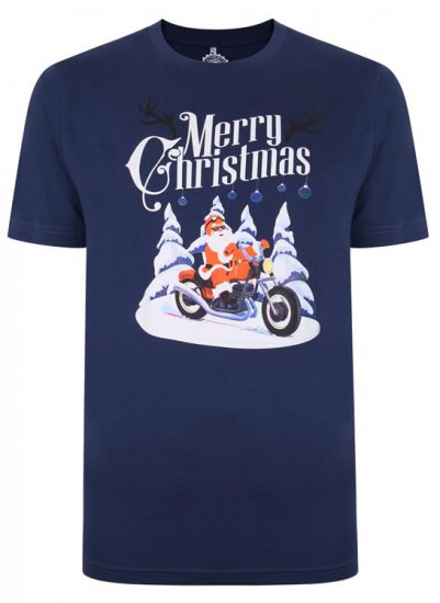 Kam Jeans X009 Santa Biker Print T-Shirt Navy - Marškinėliai - Marškinėliai - 2XL-14XL